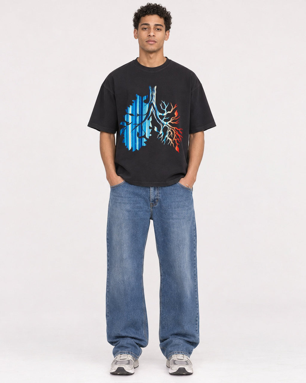 Mockup Boxy Heavyweight Tee Black male full-body 10