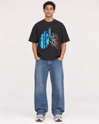 Mockup Boxy Heavyweight Tee Black male full-body 10