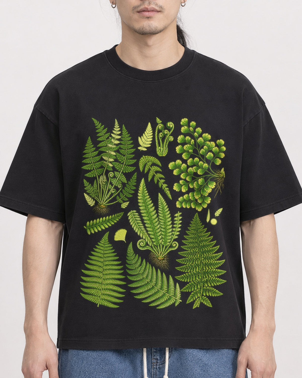 Mockup Boxy Heavyweight Tee Black male close-up 43