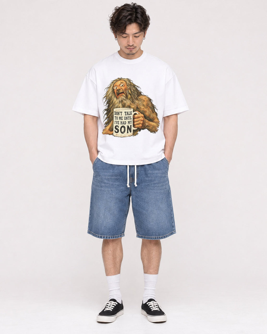 Mockup Boxy Heavyweight Tee White male full-body 03