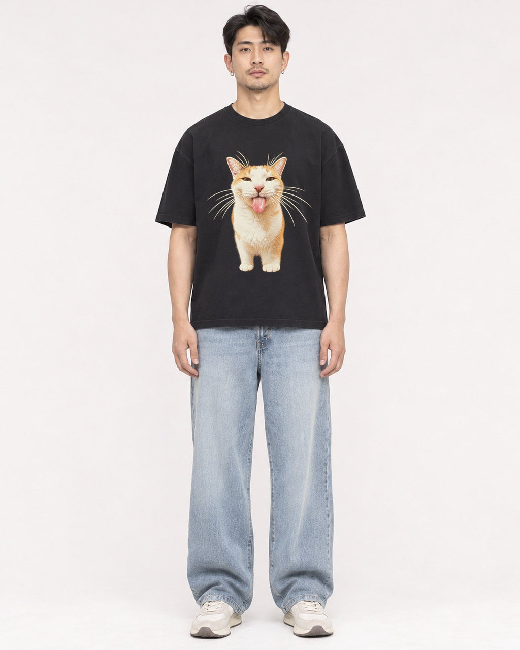 Mockup Boxy Heavyweight Tee Black male full-body 13