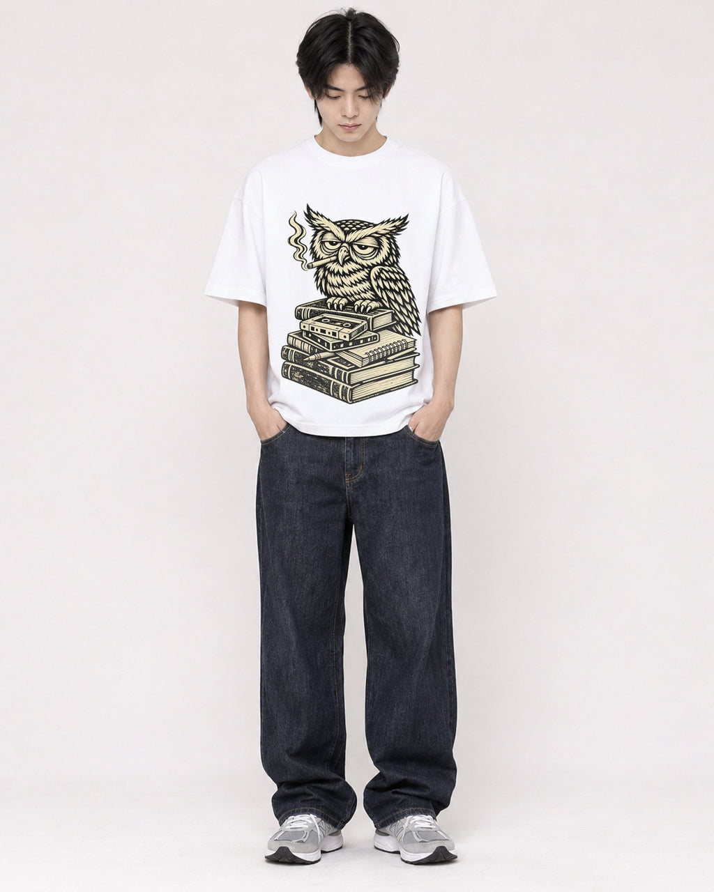 Mockup Boxy Heavyweight Tee White male full-body 11