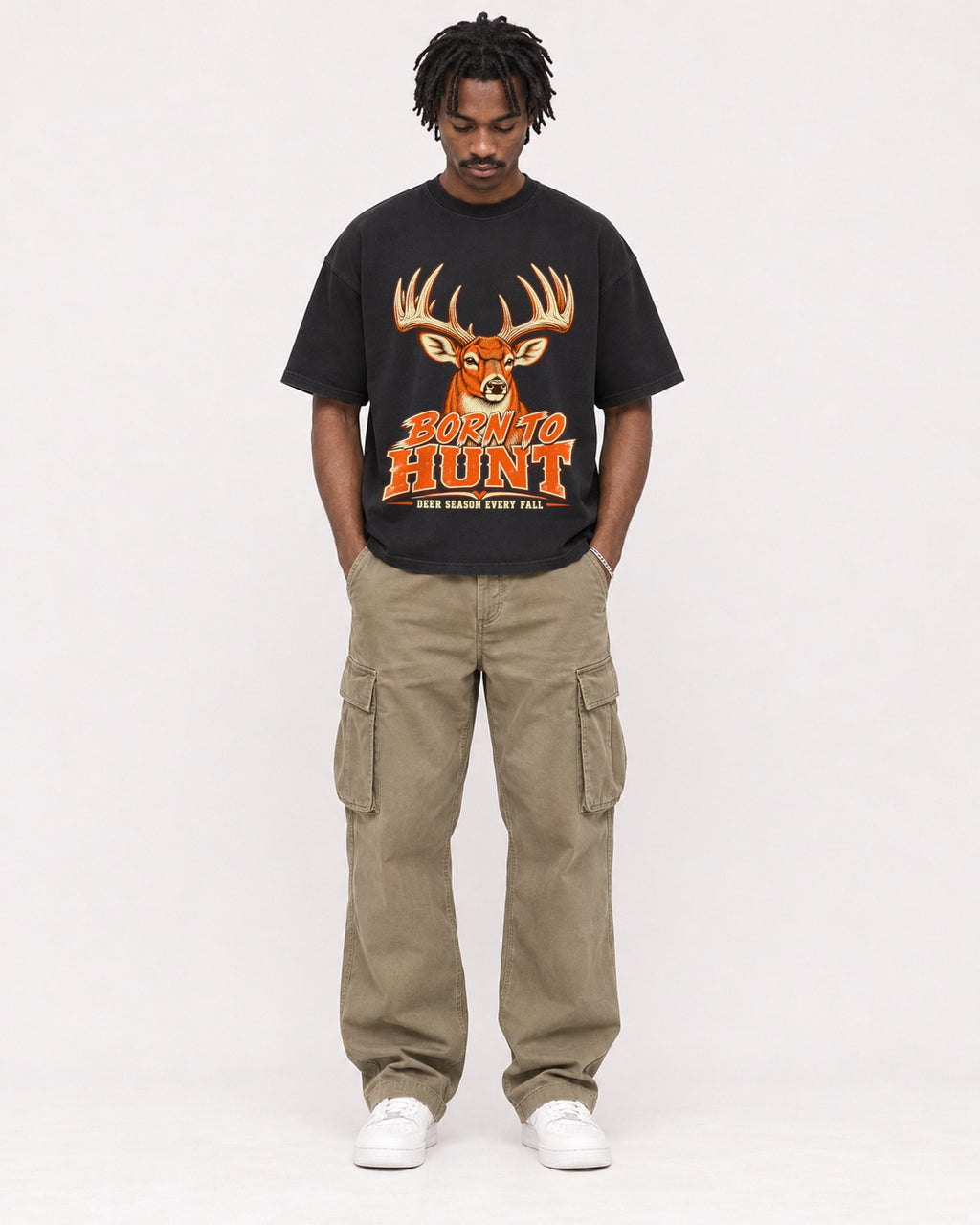 Mockup Boxy Heavyweight Tee Black male full-body 04