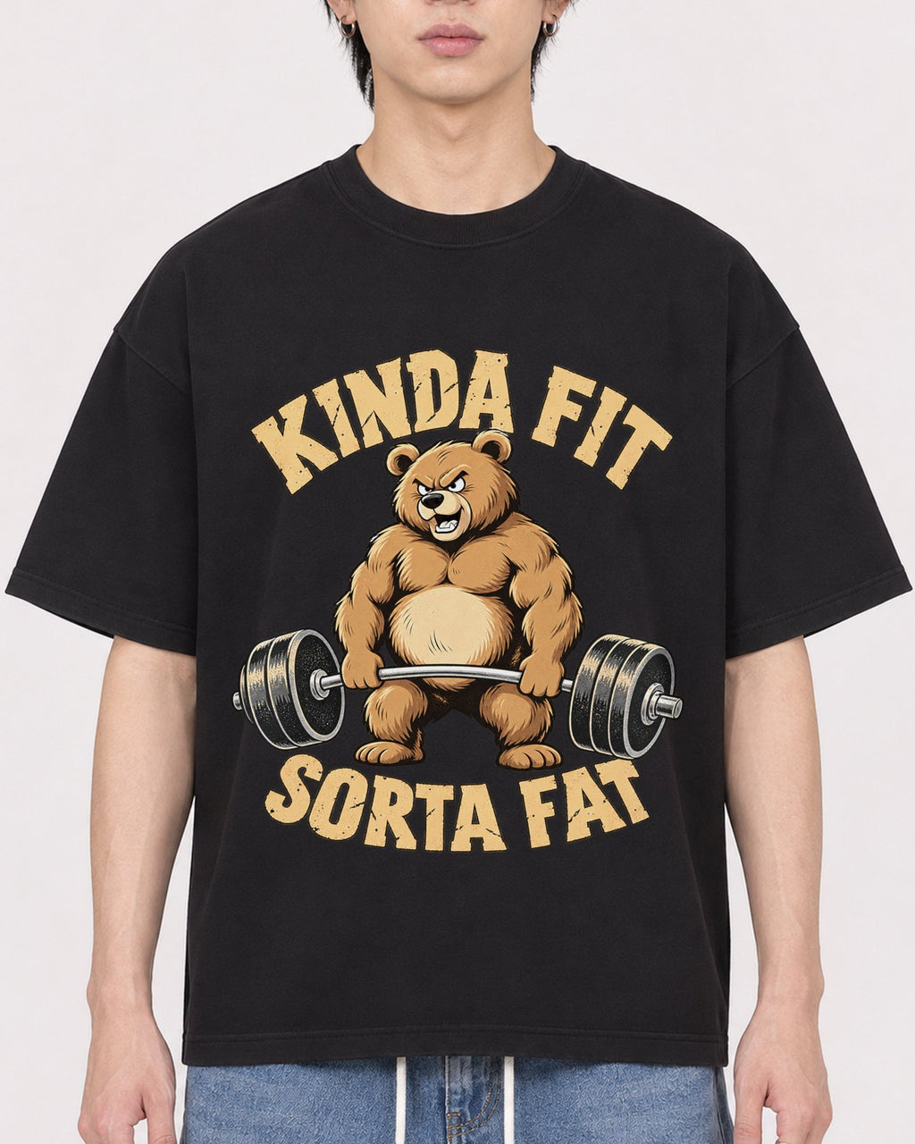 Mockup Boxy Heavyweight Tee Black male close-up 11
