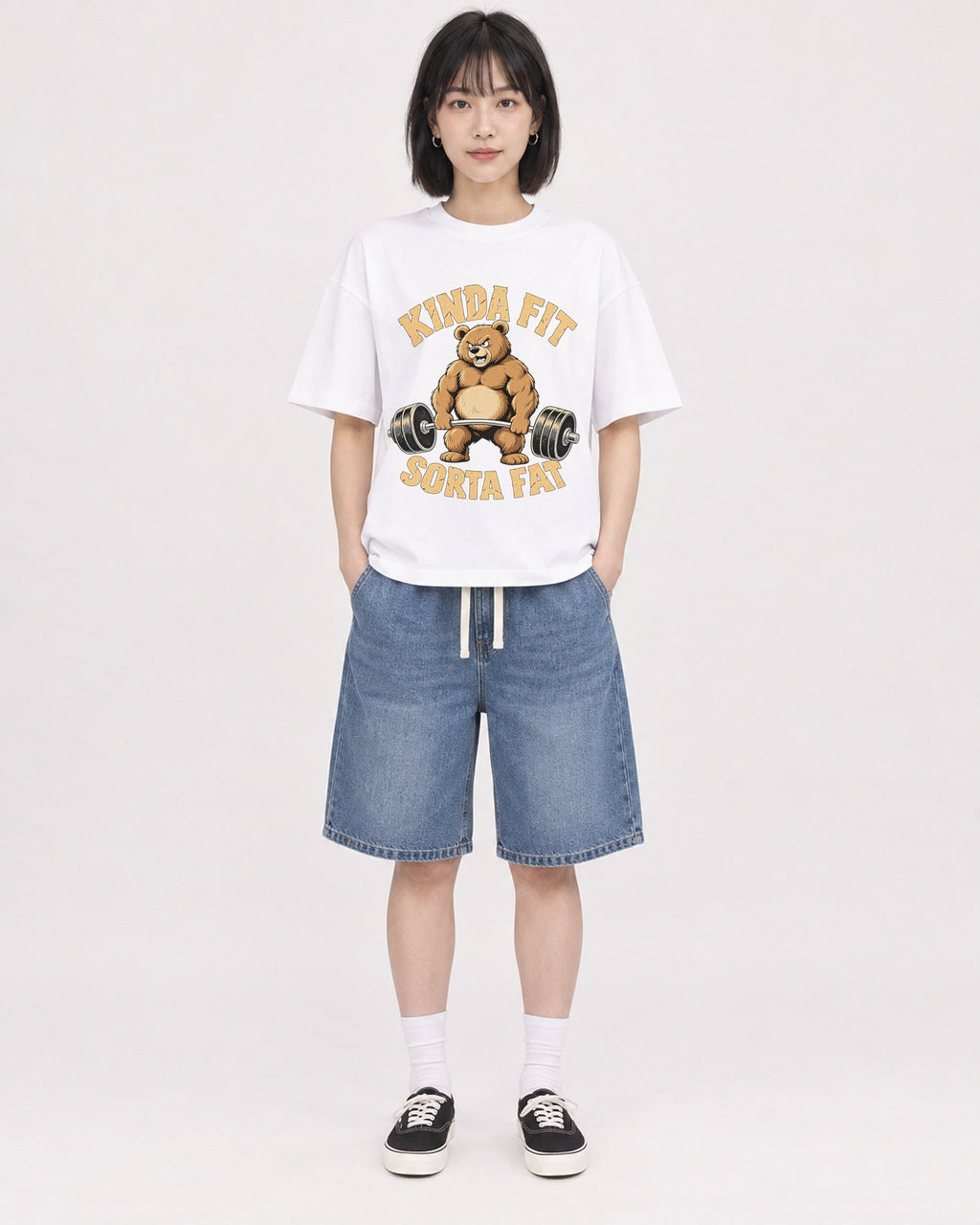 Mockup Boxy Heavyweight Tee White female full-body 11