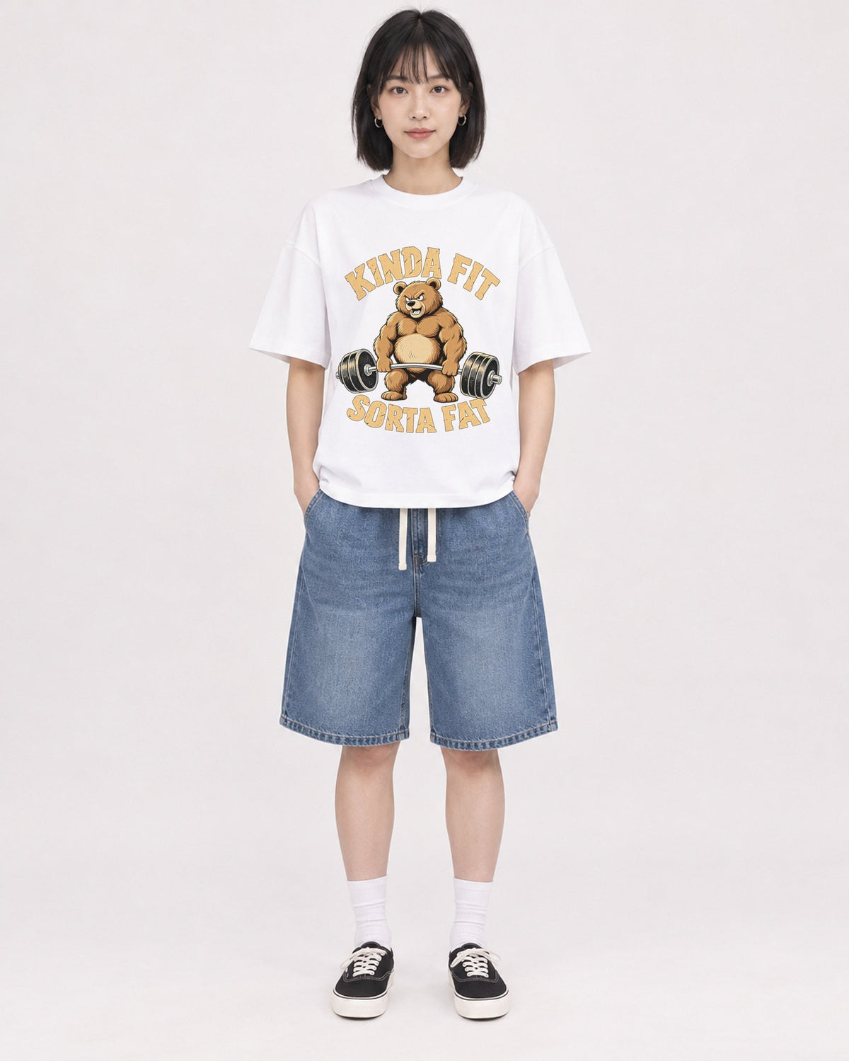 Mockup Boxy Heavyweight Tee White female full-body 11