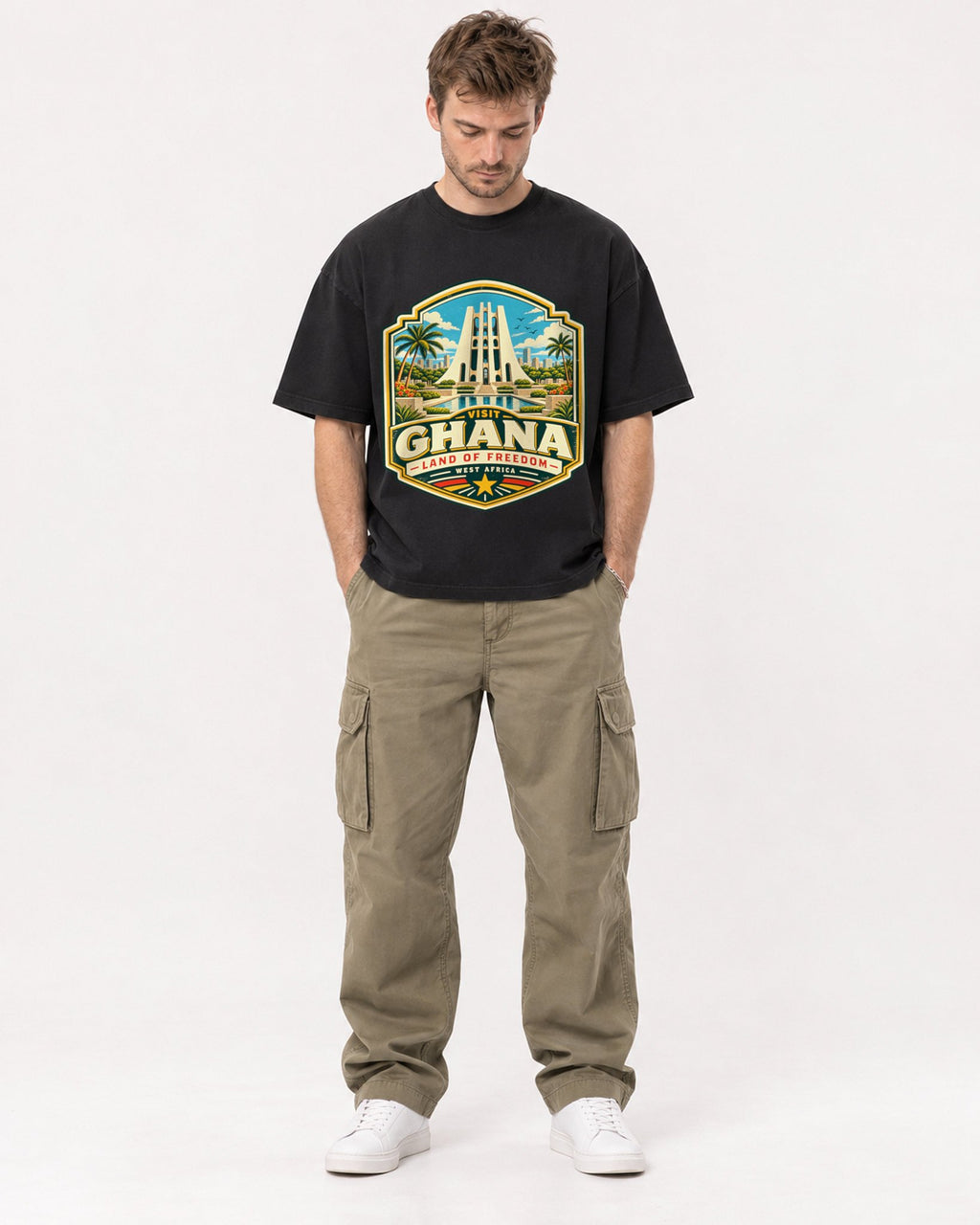 Mockup Boxy Heavyweight Tee Black male full-body 08
