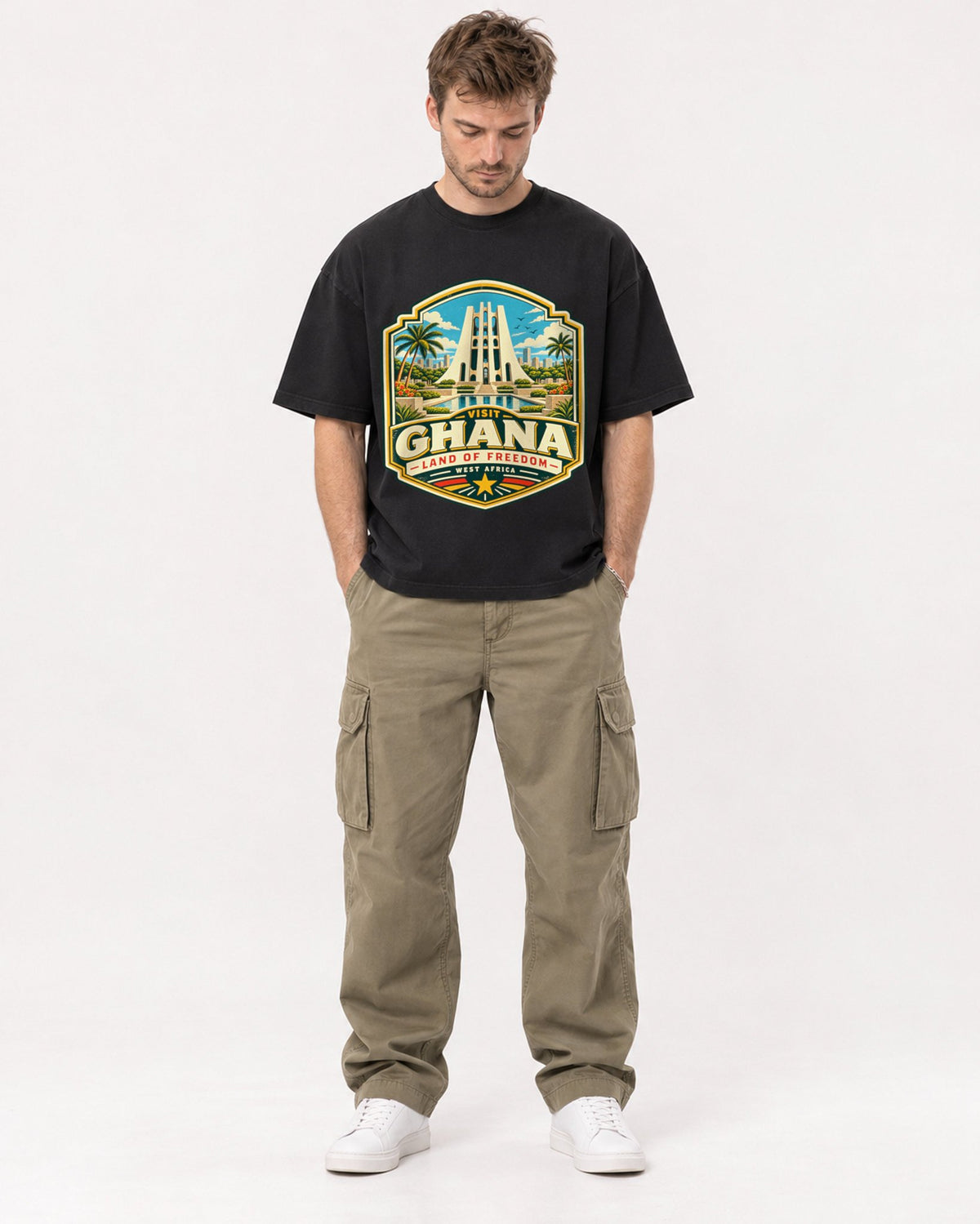 Mockup Boxy Heavyweight Tee Black male full-body 08