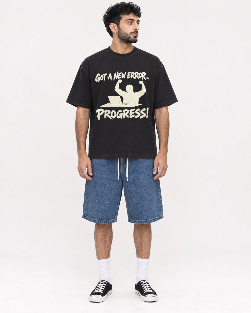 Mockup Boxy Heavyweight Tee Black male full-body 07