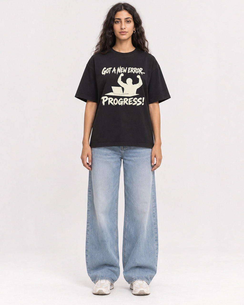 Mockup Boxy Heavyweight Tee Black female full-body 07