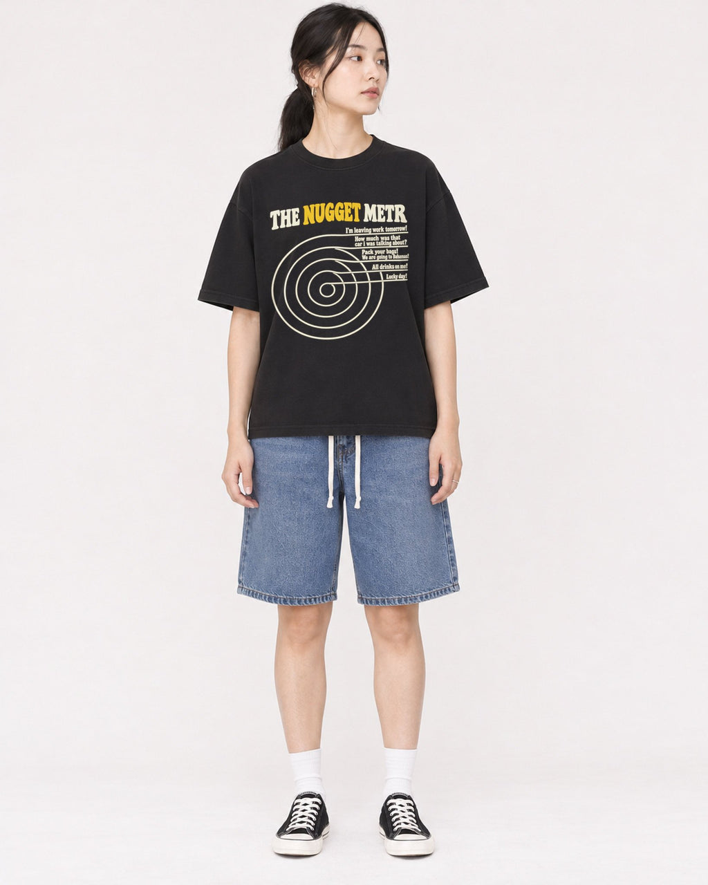 Mockup Boxy Heavyweight Tee Black female full-body 21