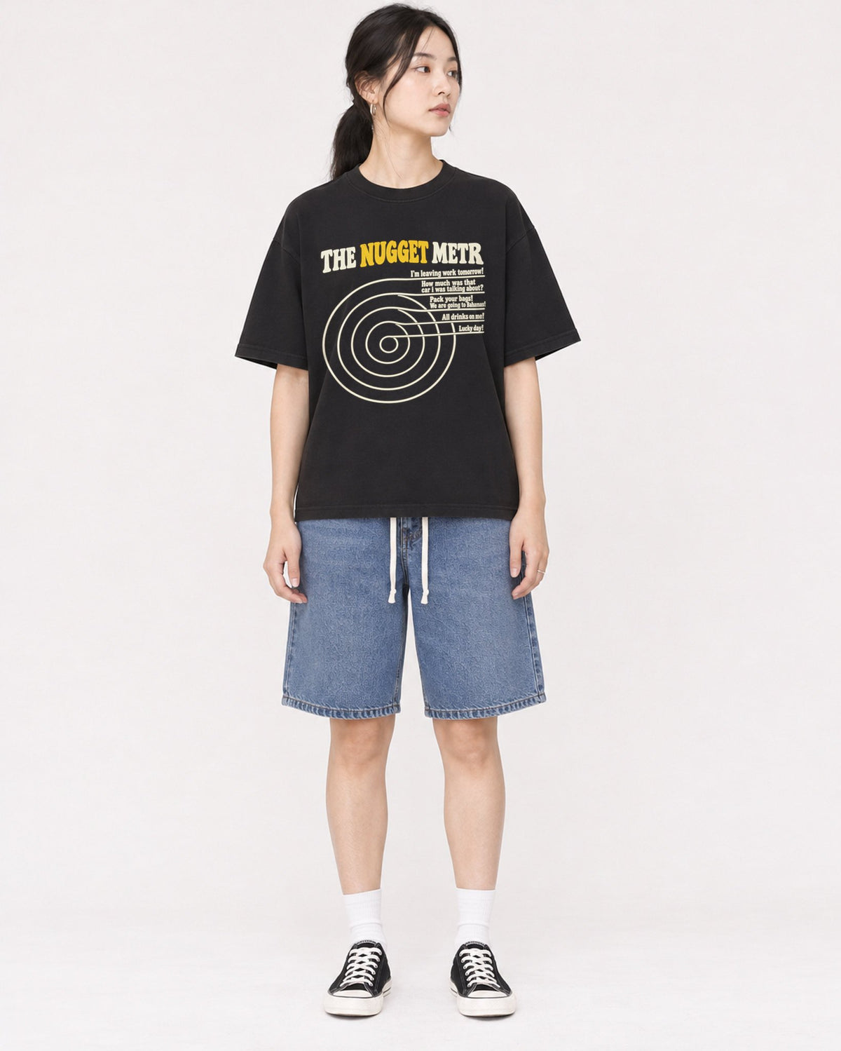 Mockup Boxy Heavyweight Tee Black female full-body 21