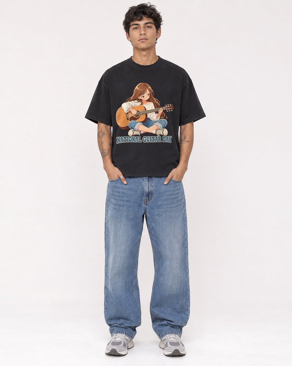Mockup Boxy Heavyweight Tee Black male full-body 06