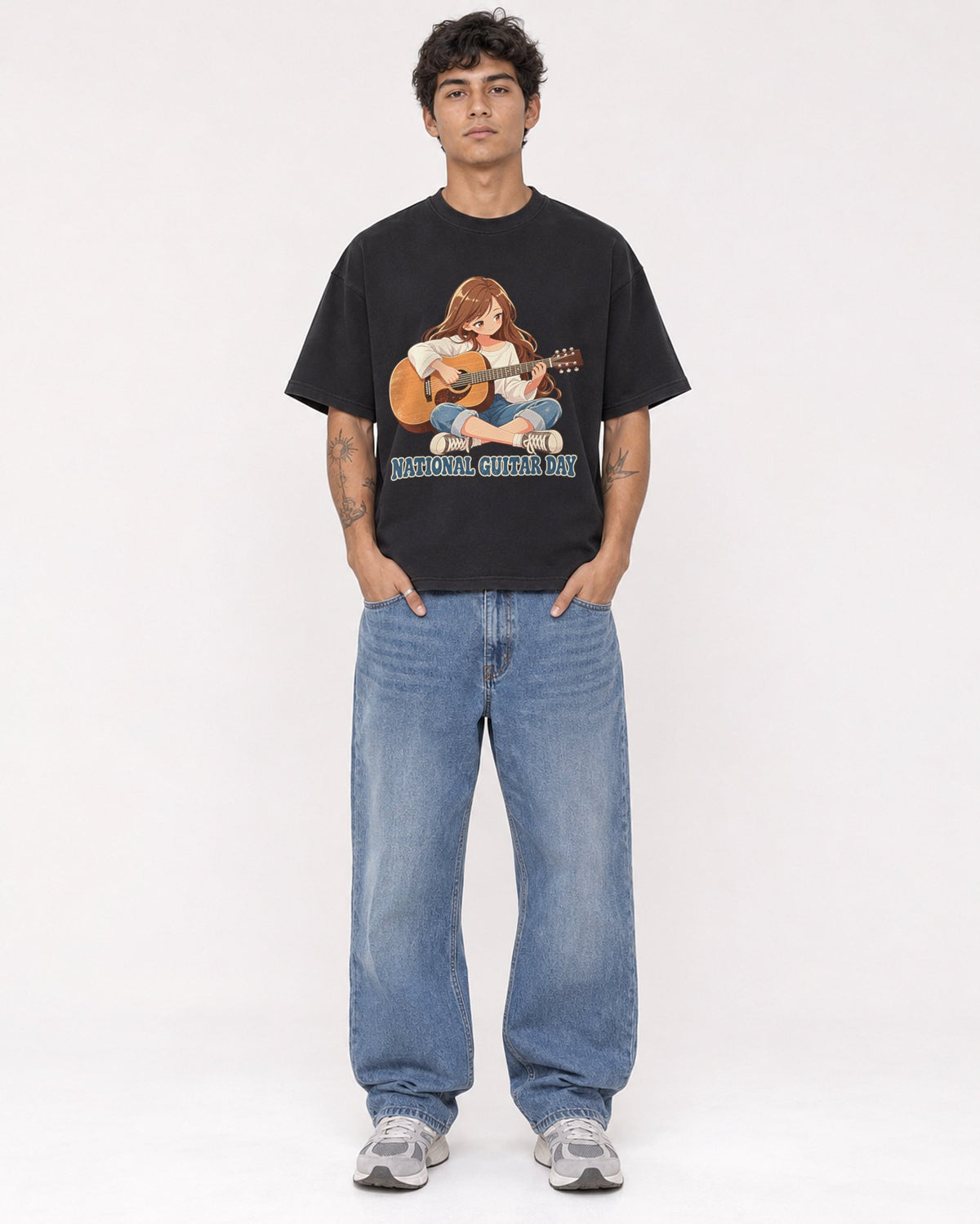 Mockup Boxy Heavyweight Tee Black male full-body 06