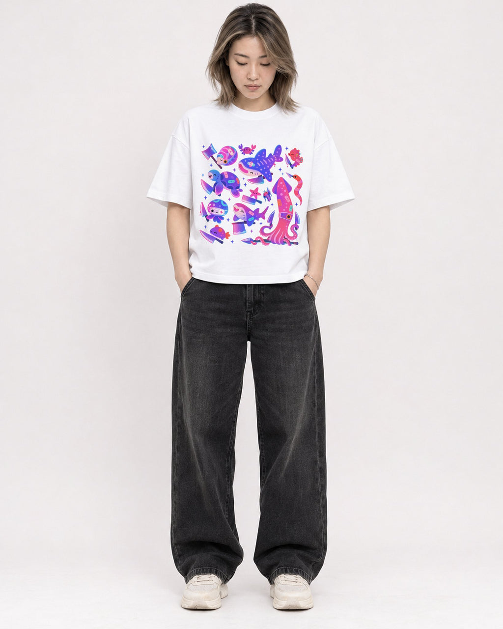 Mockup Boxy Heavyweight Tee White female full-body 33
