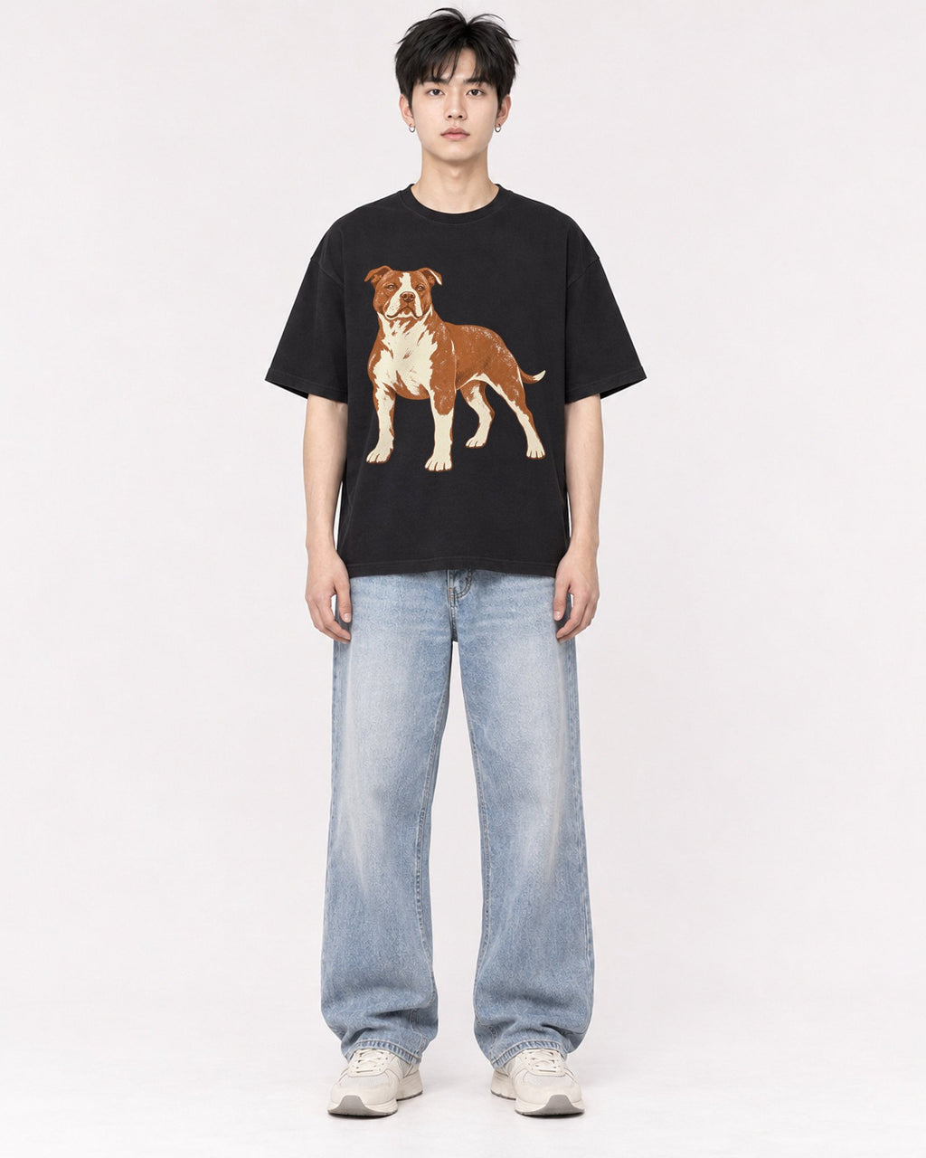 Mockup Boxy Heavyweight Tee Black male full-body 01