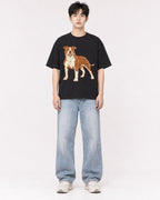 Mockup Boxy Heavyweight Tee Black male full-body 01