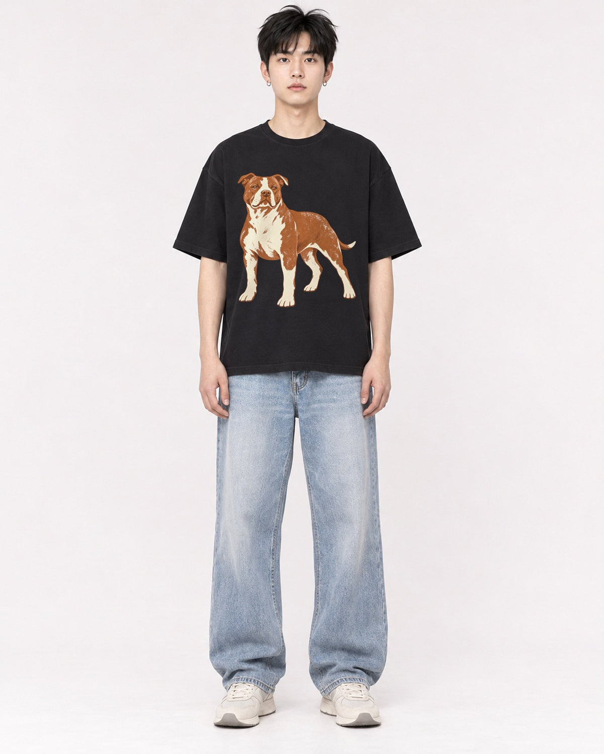 Mockup Boxy Heavyweight Tee Black male full-body 01
