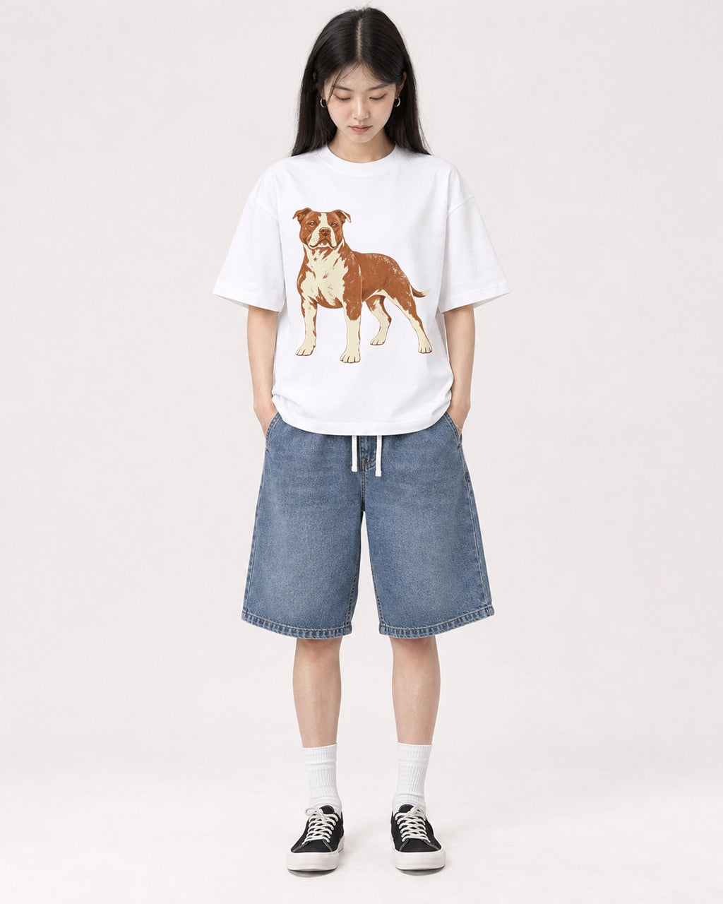Mockup Boxy Heavyweight Tee White female full-body 01