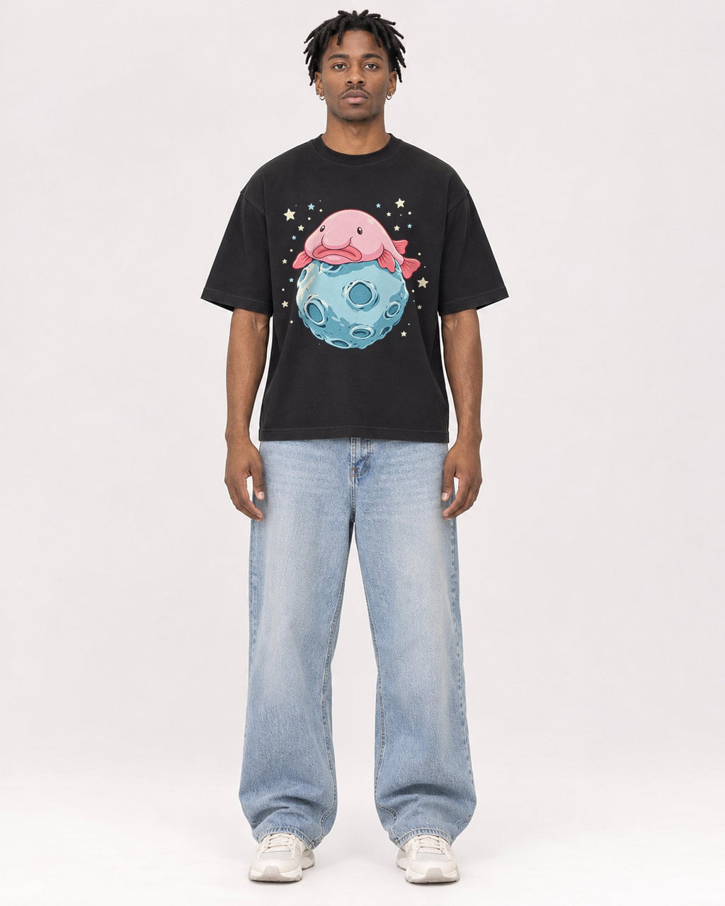 Mockup Boxy Heavyweight Tee Black male full-body 05