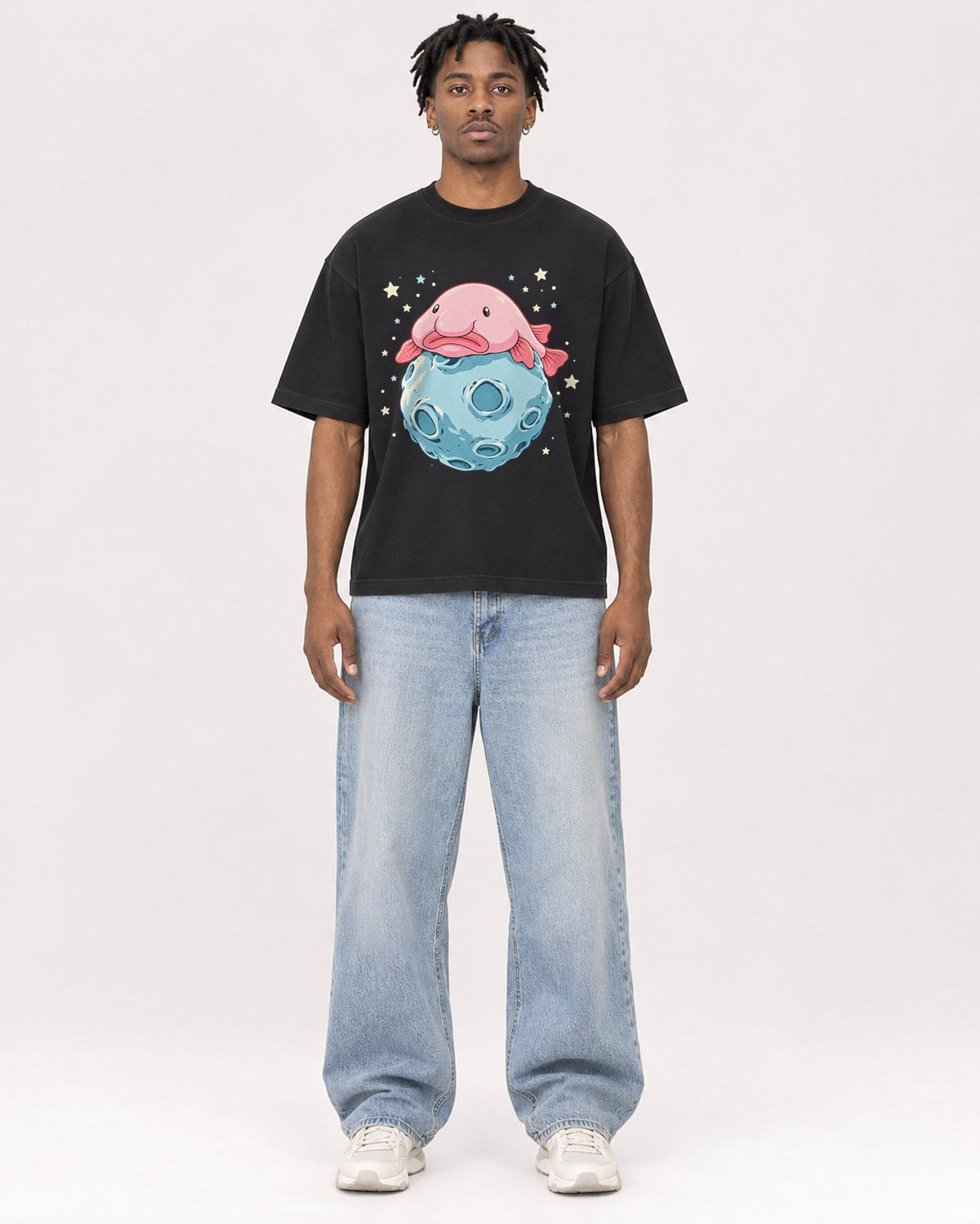 Mockup Boxy Heavyweight Tee Black male full-body 05