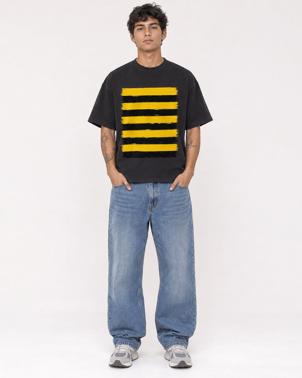 Mockup Boxy Heavyweight Tee Black male full-body 06