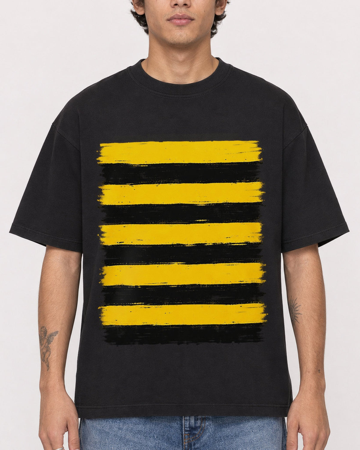 Mockup Boxy Heavyweight Tee Black male close-up 06