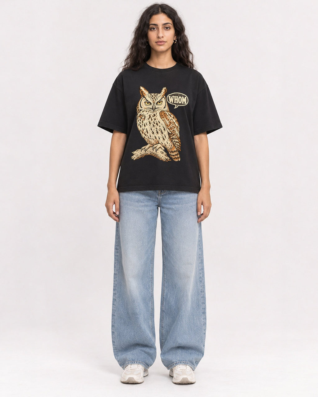 Mockup Boxy Heavyweight Tee Black female full-body 07