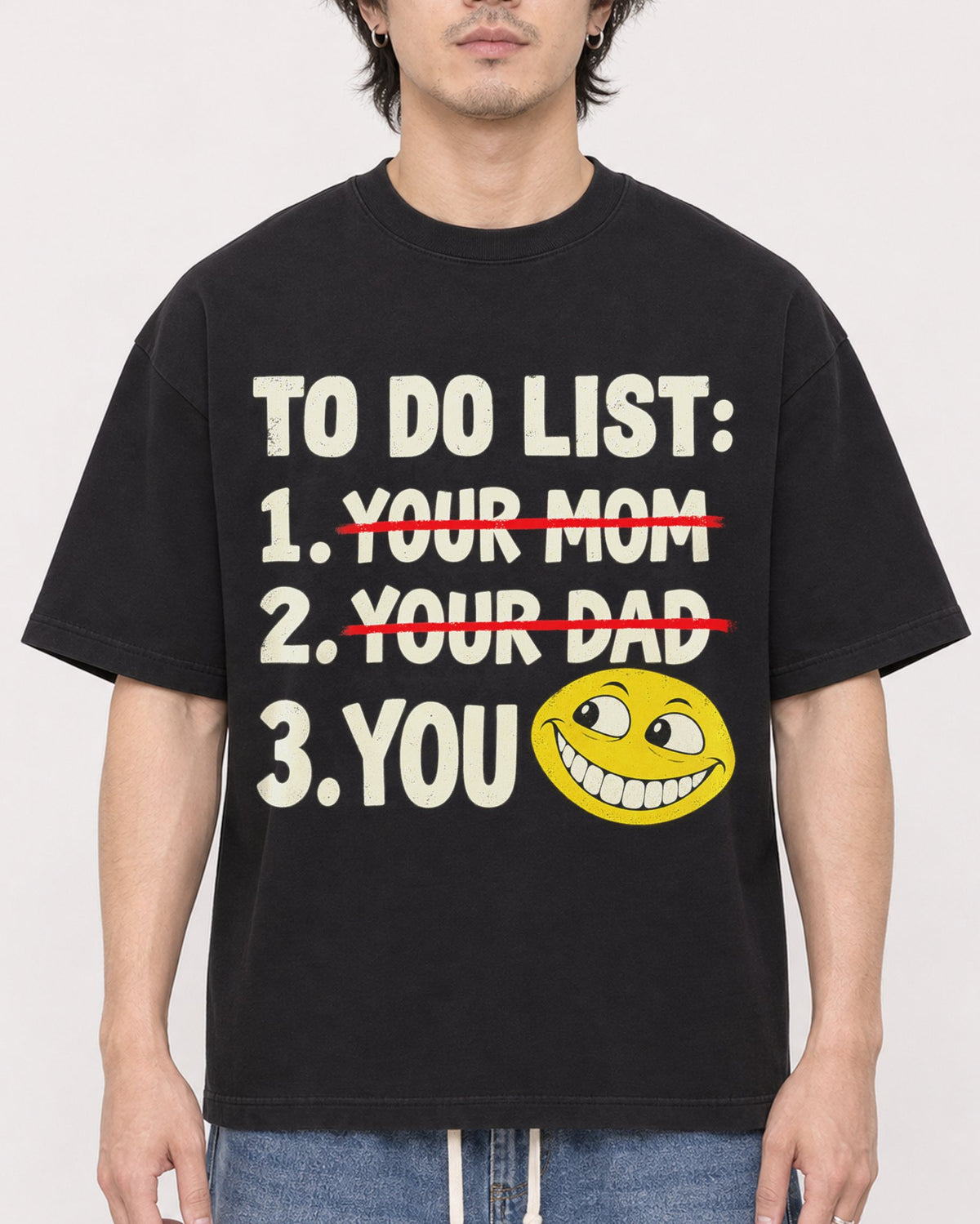 Mockup Boxy Heavyweight Tee Black male close-up 03