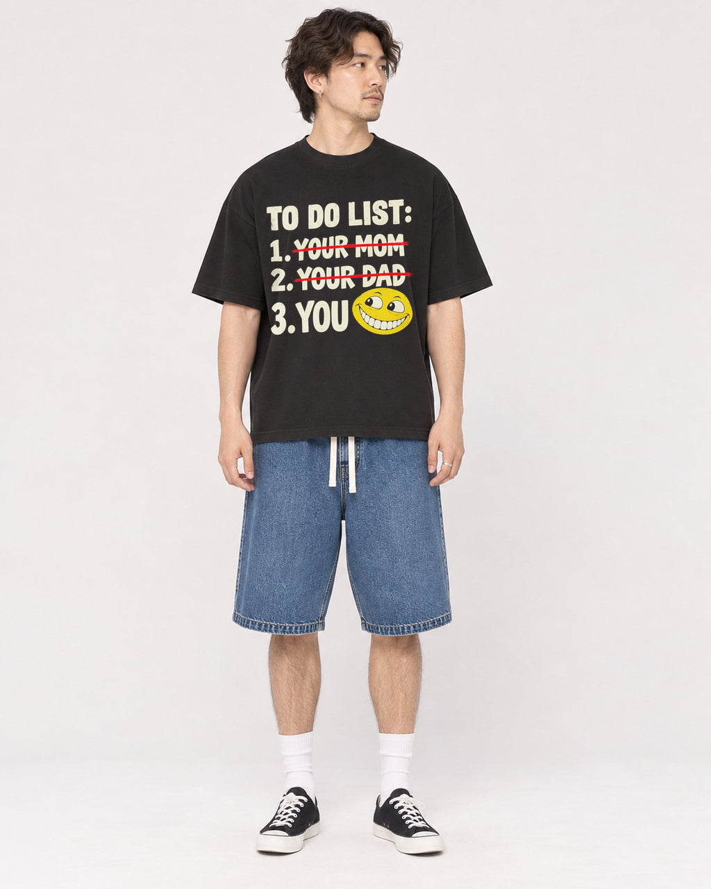 Mockup Boxy Heavyweight Tee Black male full-body 03
