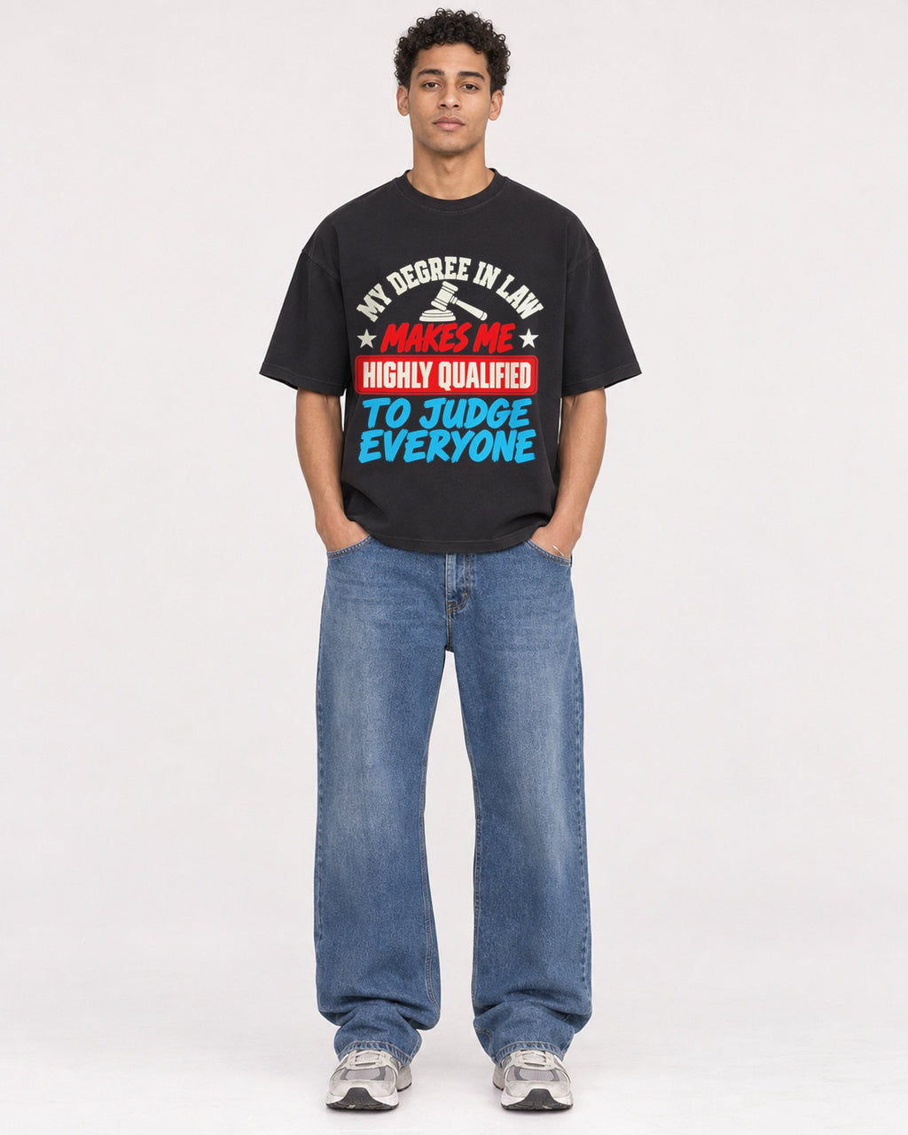 Mockup Boxy Heavyweight Tee Black male full-body 10