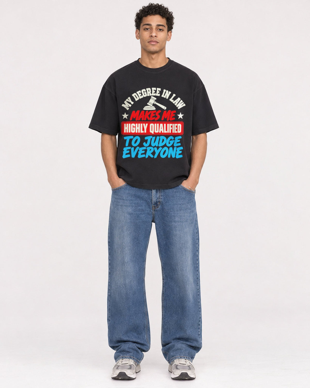 Mockup Boxy Heavyweight Tee Black male full-body 10