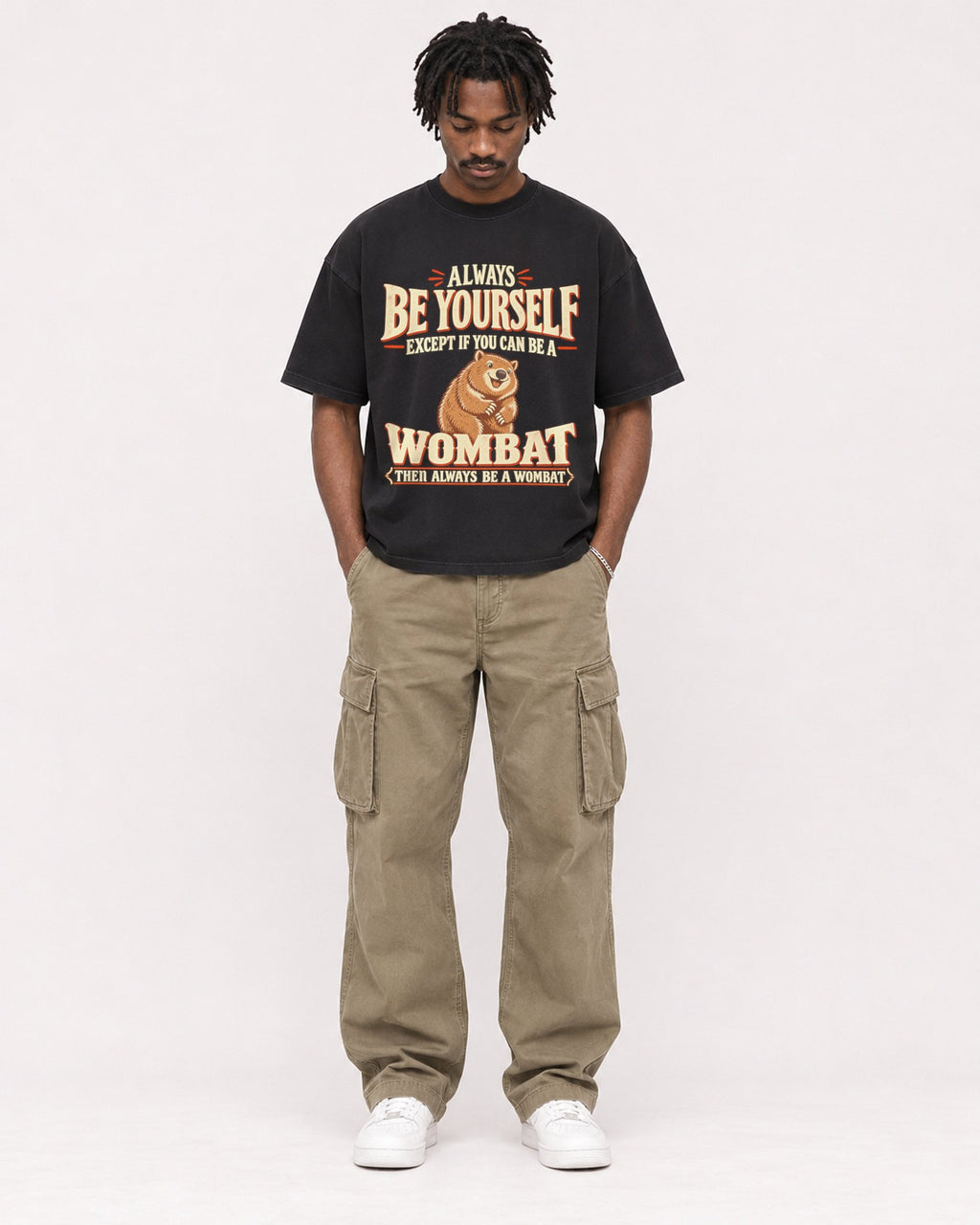 Mockup Boxy Heavyweight Tee Black male full-body 04