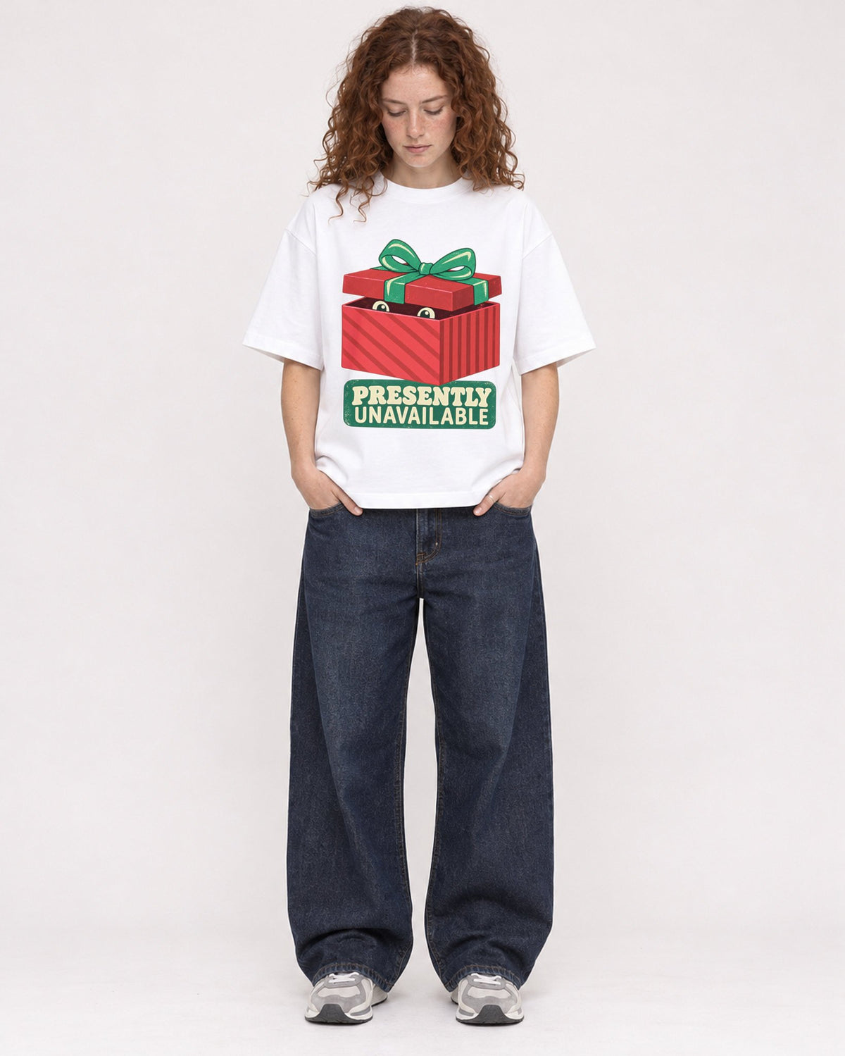 Mockup Boxy Heavyweight Tee White female full-body 09