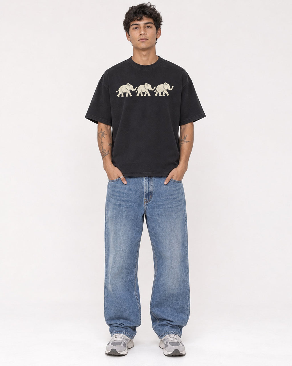 Mockup Boxy Heavyweight Tee Black male full-body 06