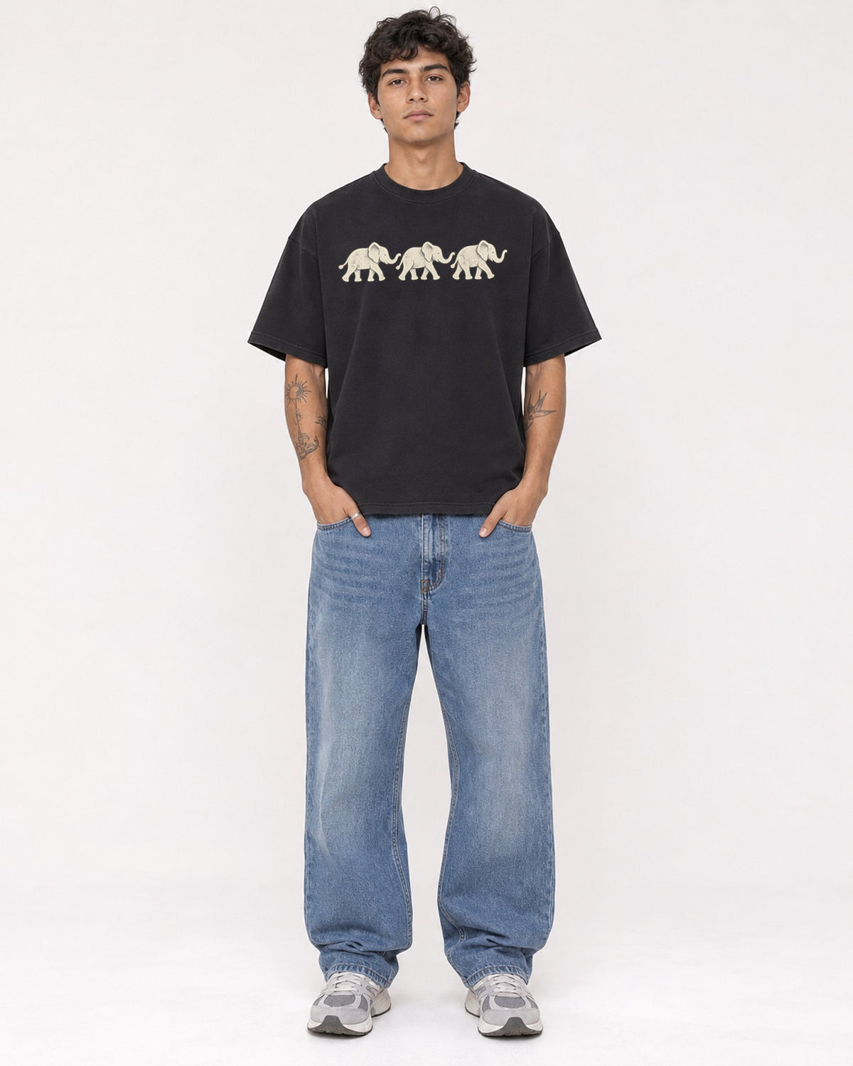 Mockup Boxy Heavyweight Tee Black male full-body 06