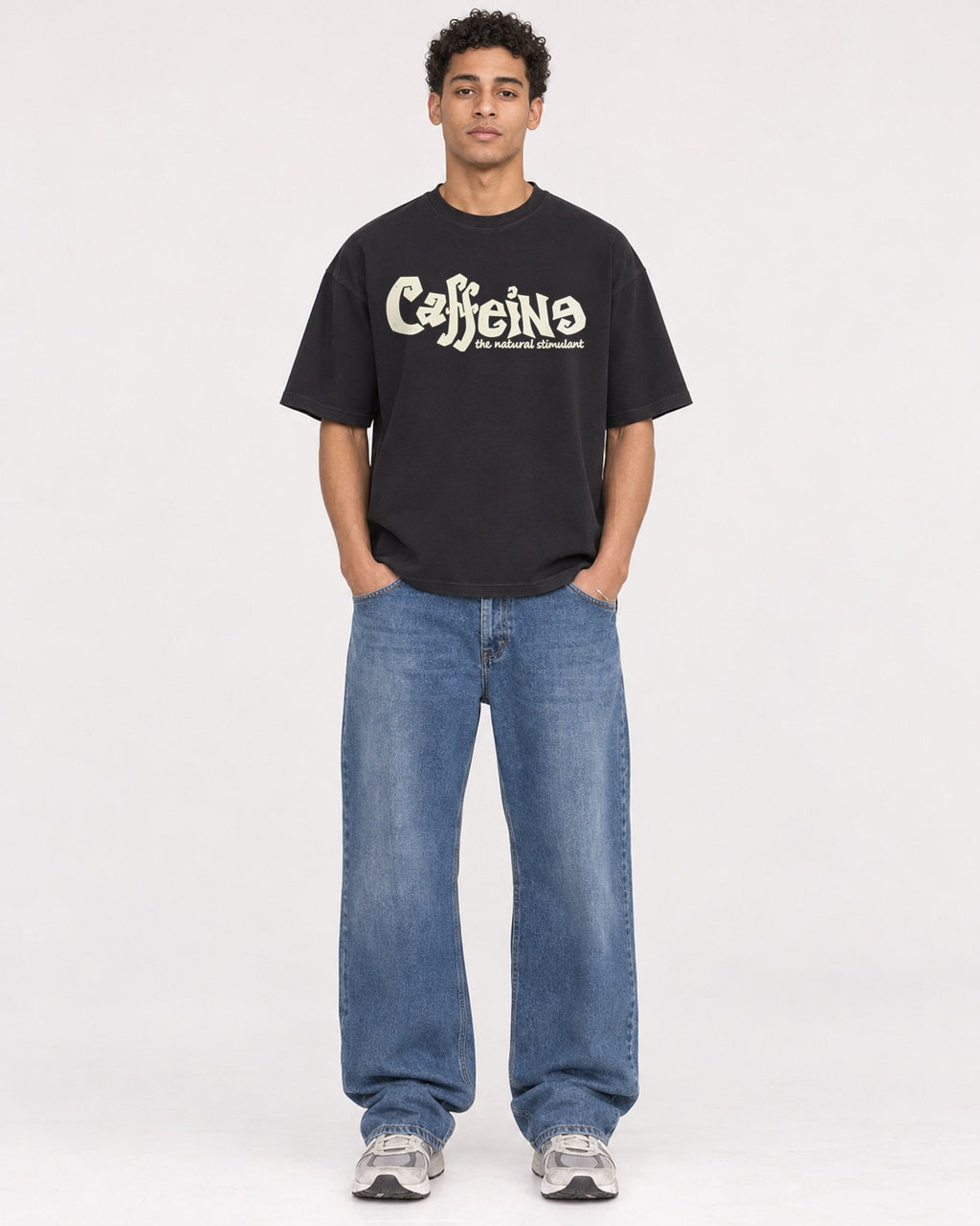 Mockup Boxy Heavyweight Tee Black male full-body 10