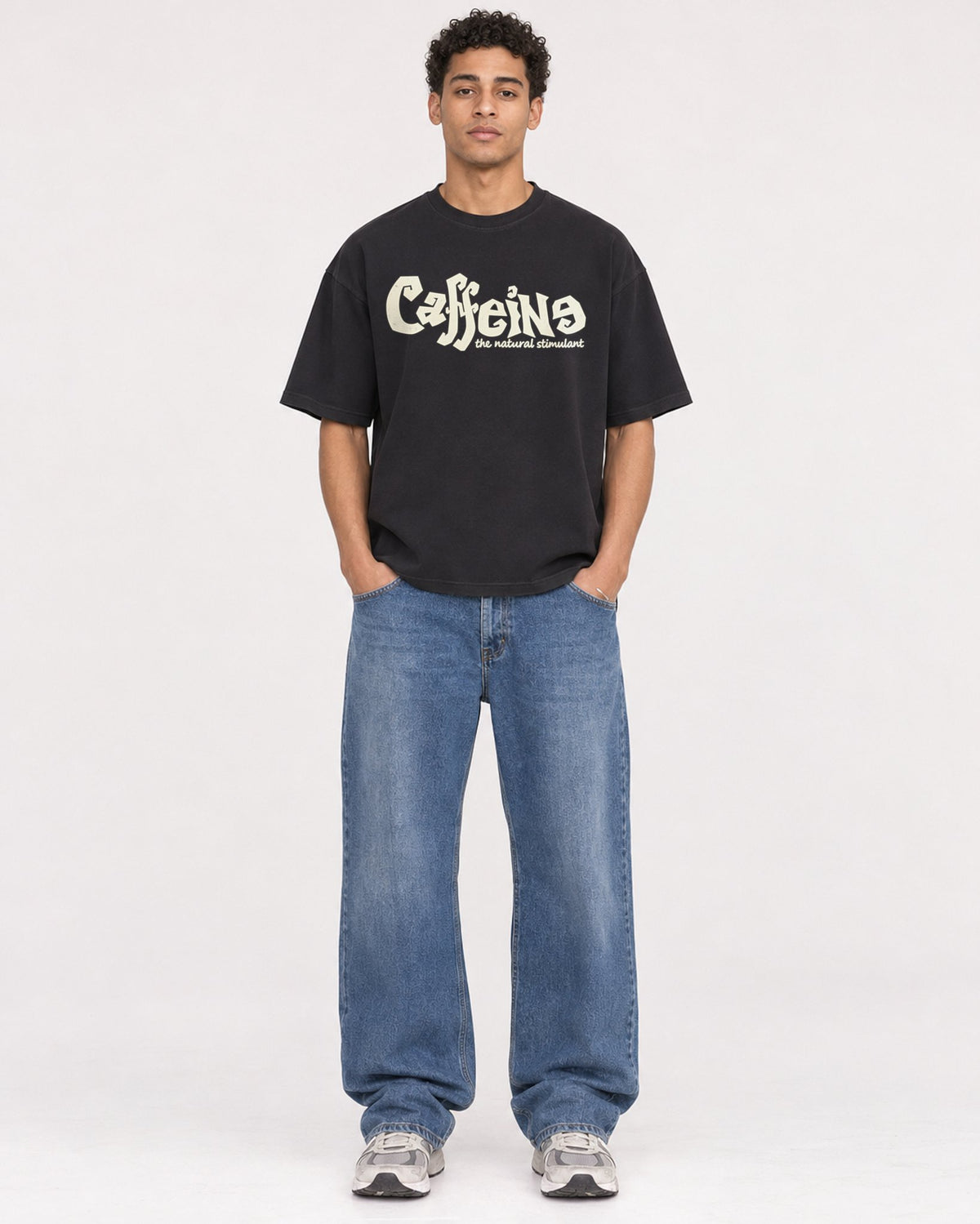 Mockup Boxy Heavyweight Tee Black male full-body 10
