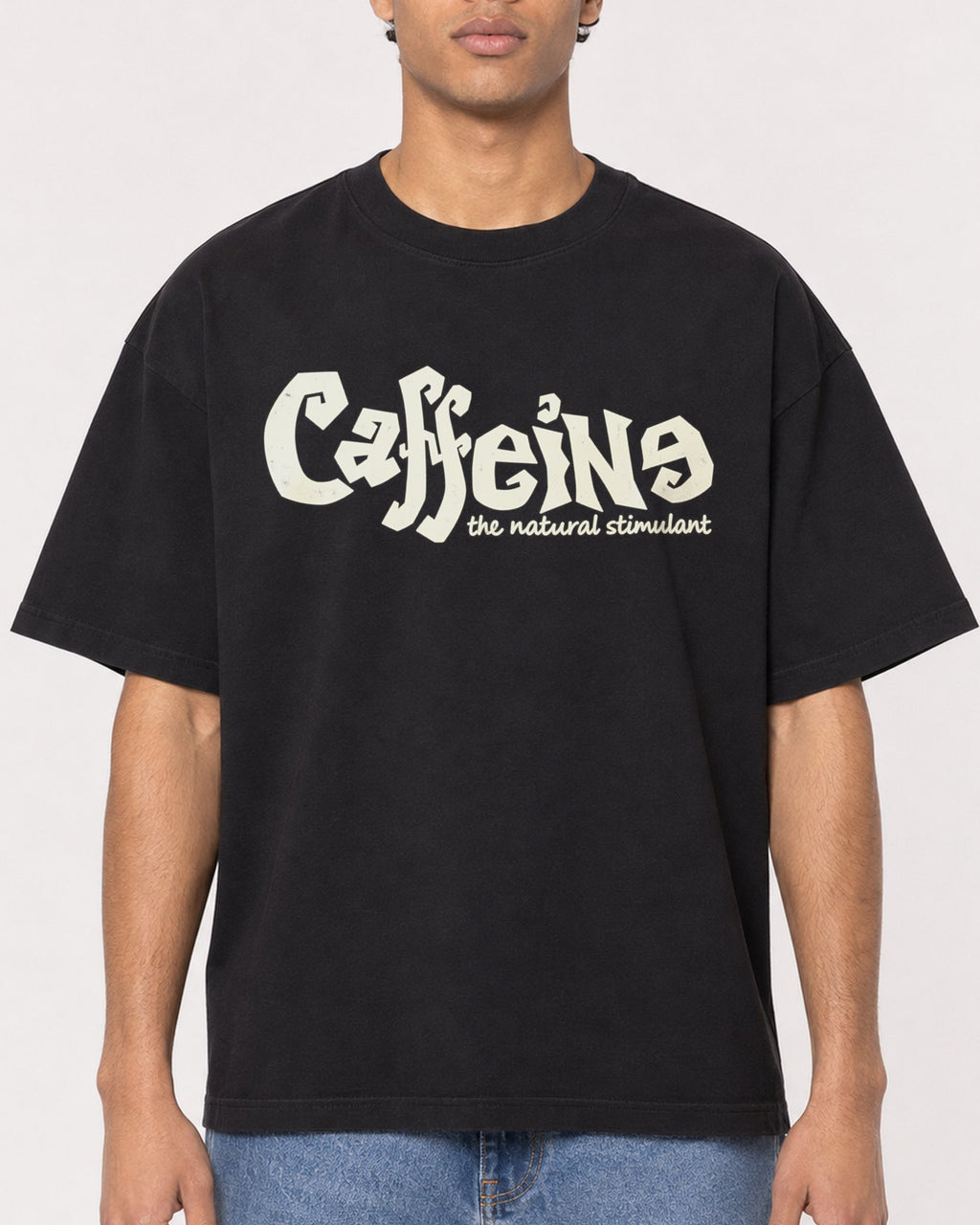 Mockup Boxy Heavyweight Tee Black male close-up 10