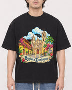 Mockup Boxy Heavyweight Tee Black male close-up 03
