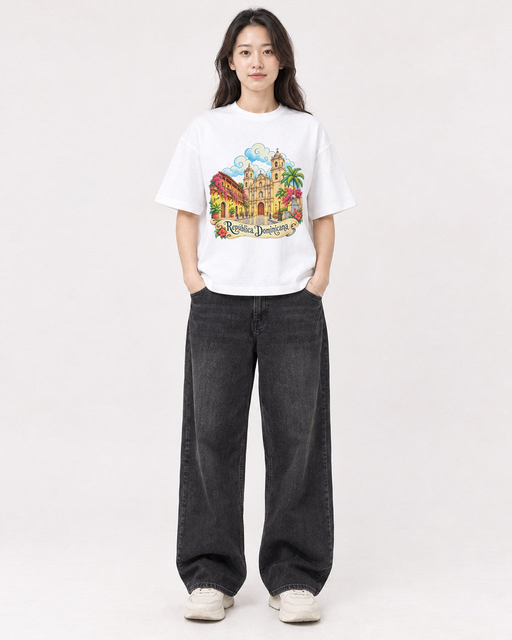 Mockup Boxy Heavyweight Tee White female full-body 03