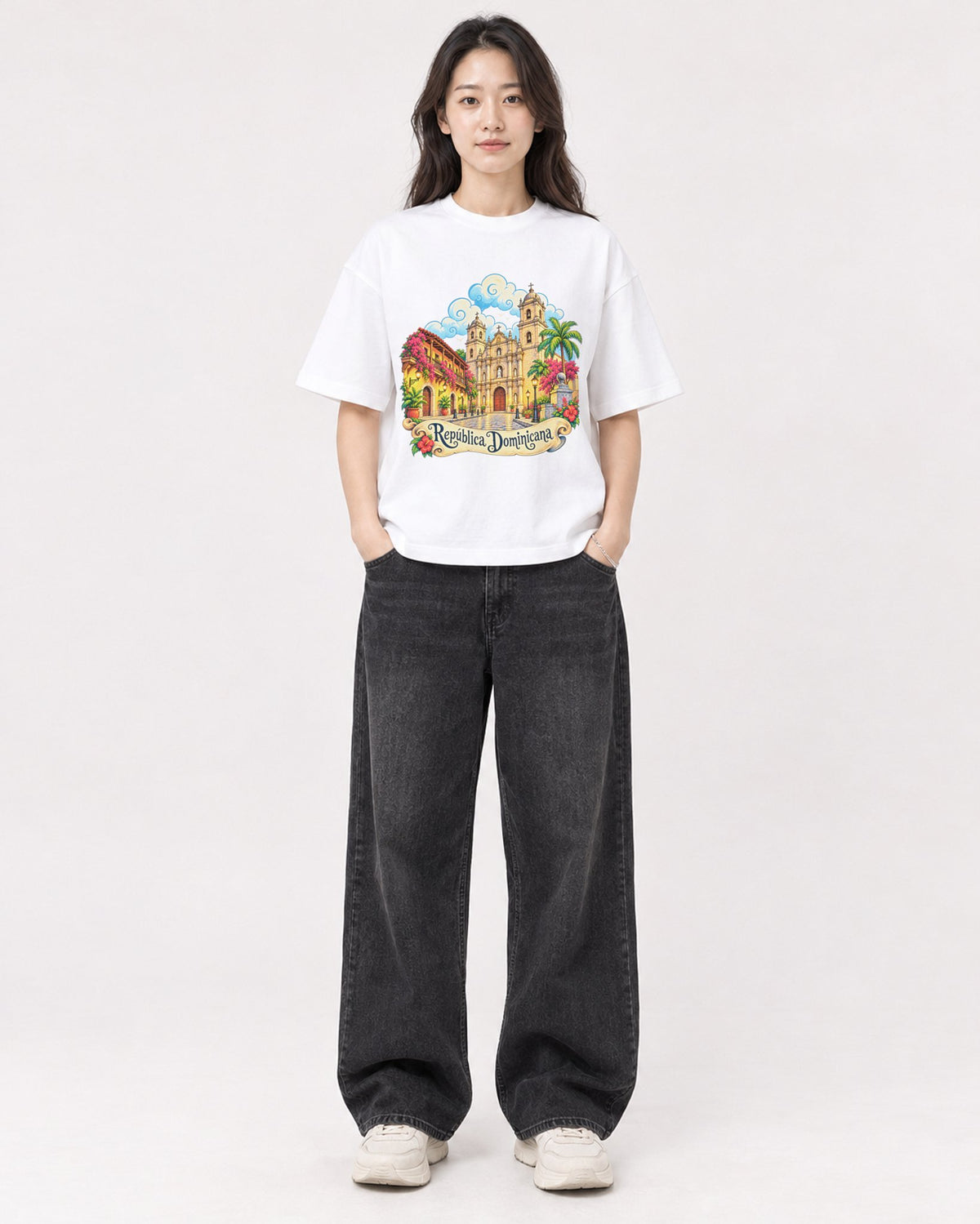Mockup Boxy Heavyweight Tee White female full-body 03
