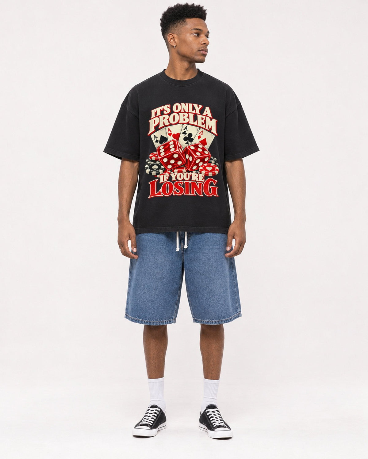 Mockup Boxy Heavyweight Tee Black male full-body 15