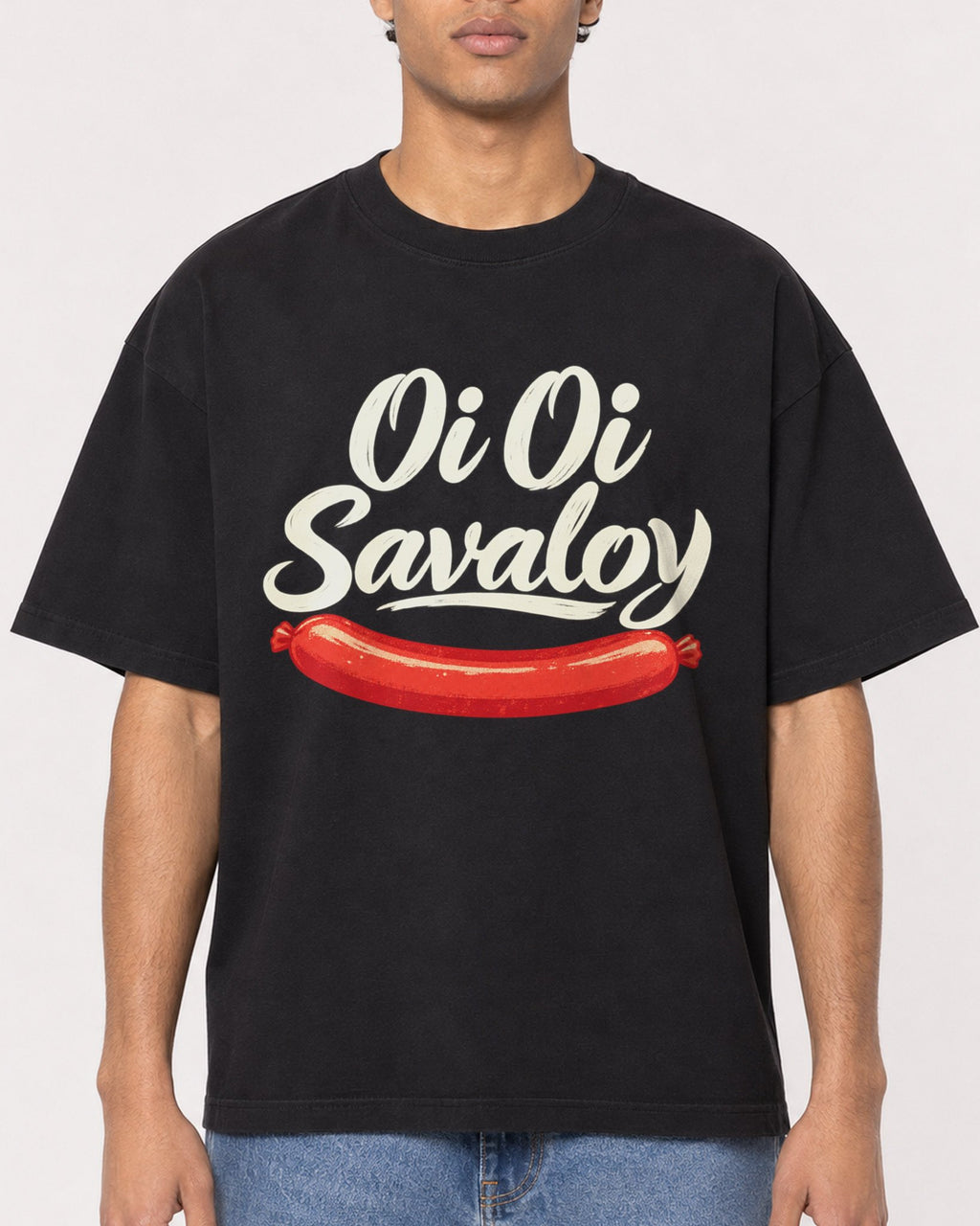 Mockup Boxy Heavyweight Tee Black male close-up 10