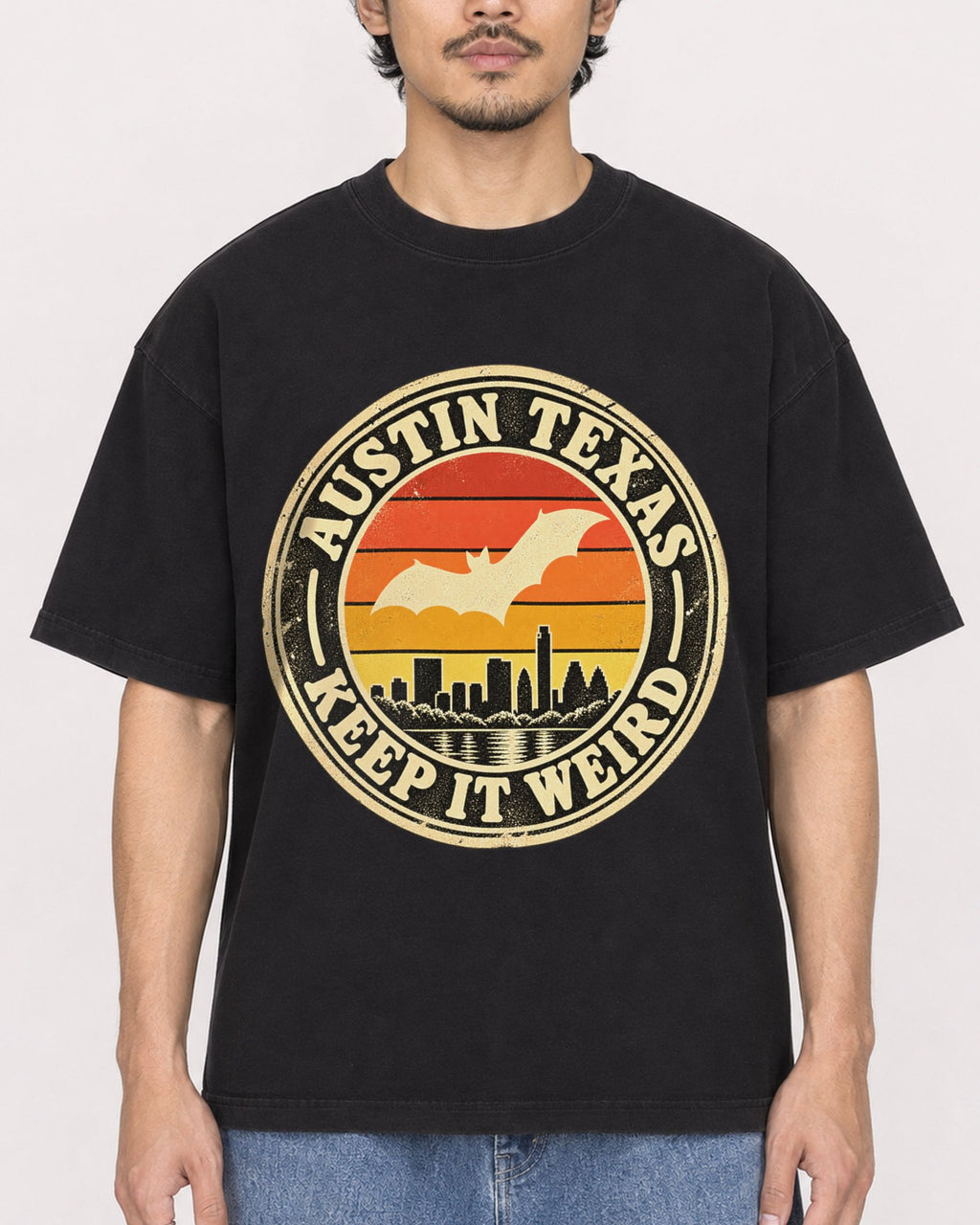 Mockup Boxy Heavyweight Tee Black male close-up 02