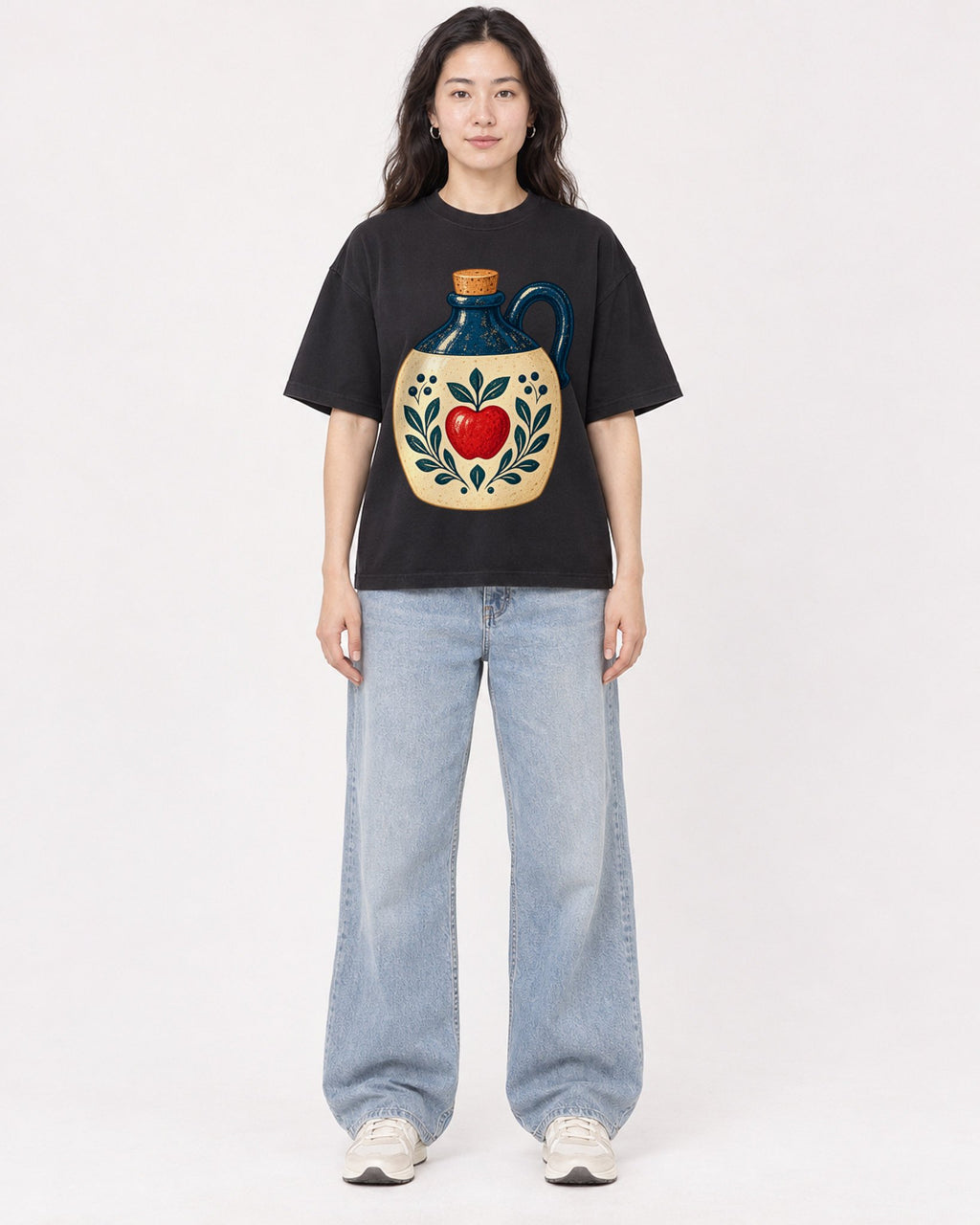 Mockup Boxy Heavyweight Tee Black female full-body 03