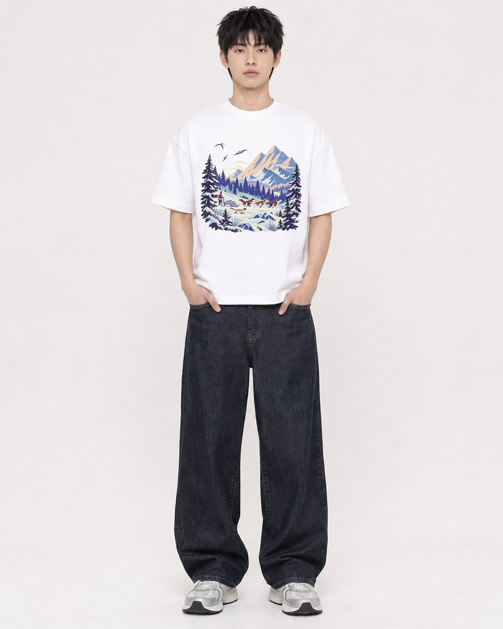 Mockup Boxy Heavyweight Tee White male full-body 01