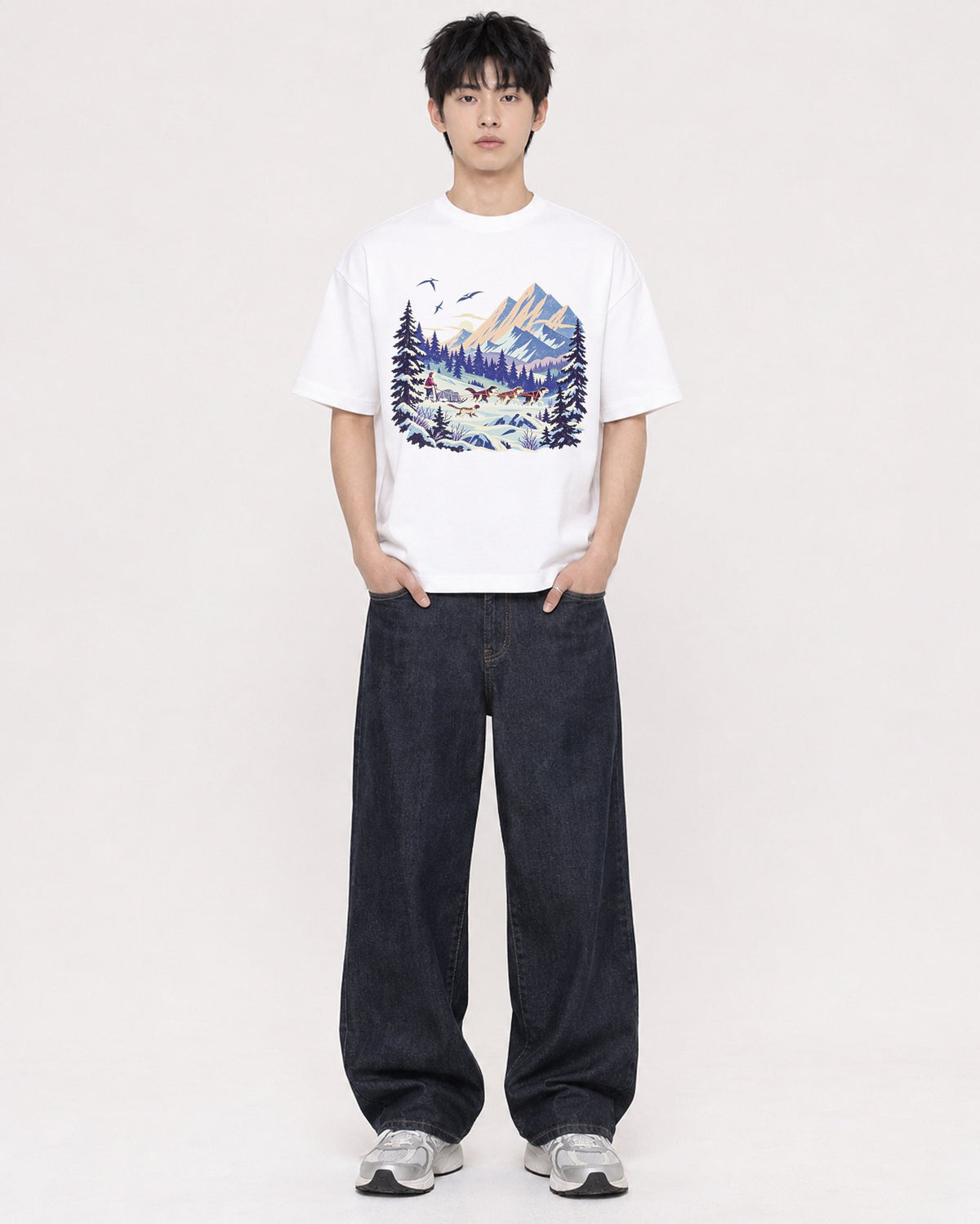 Mockup Boxy Heavyweight Tee White male full-body 01
