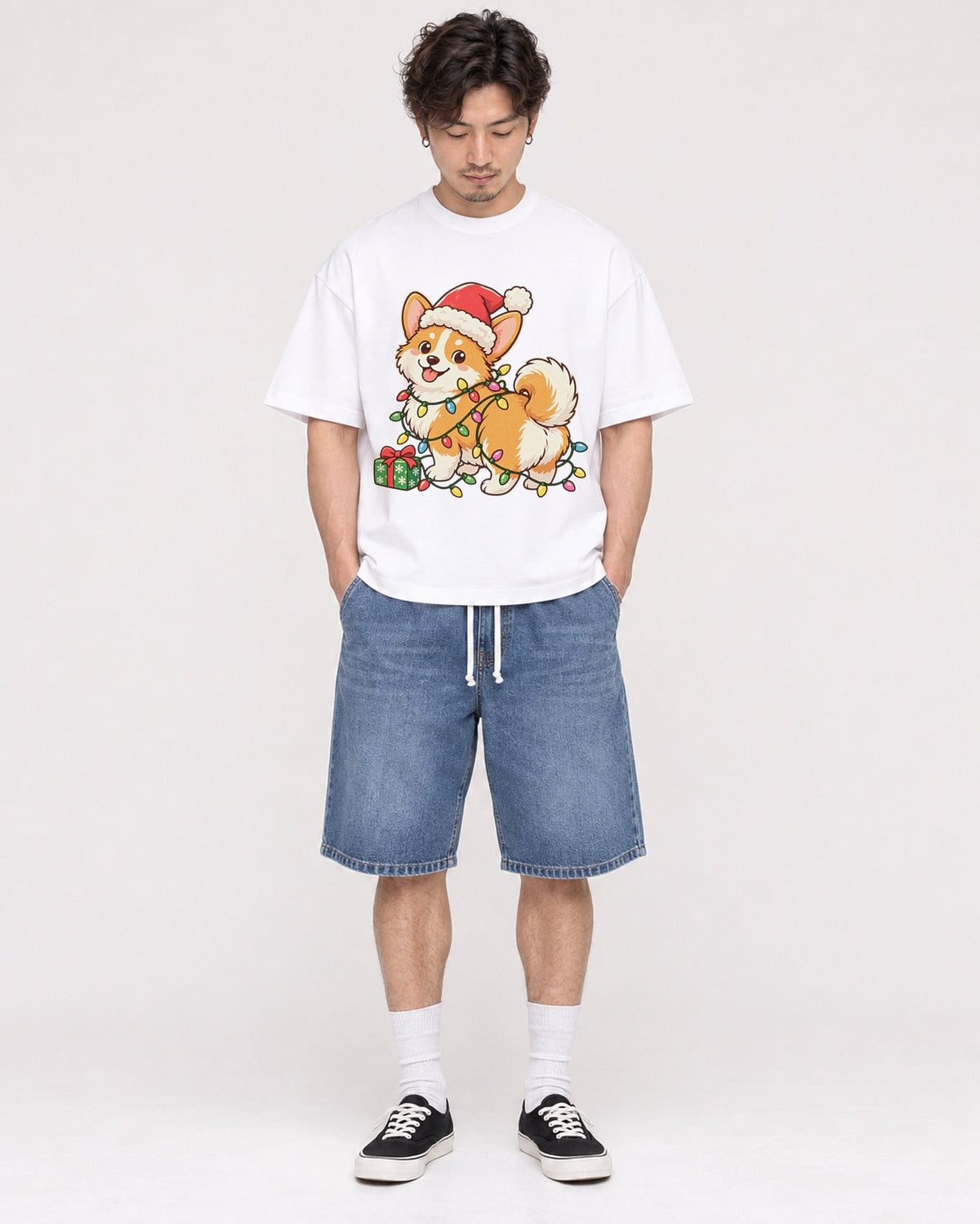 Mockup Boxy Heavyweight Tee White male full-body 03