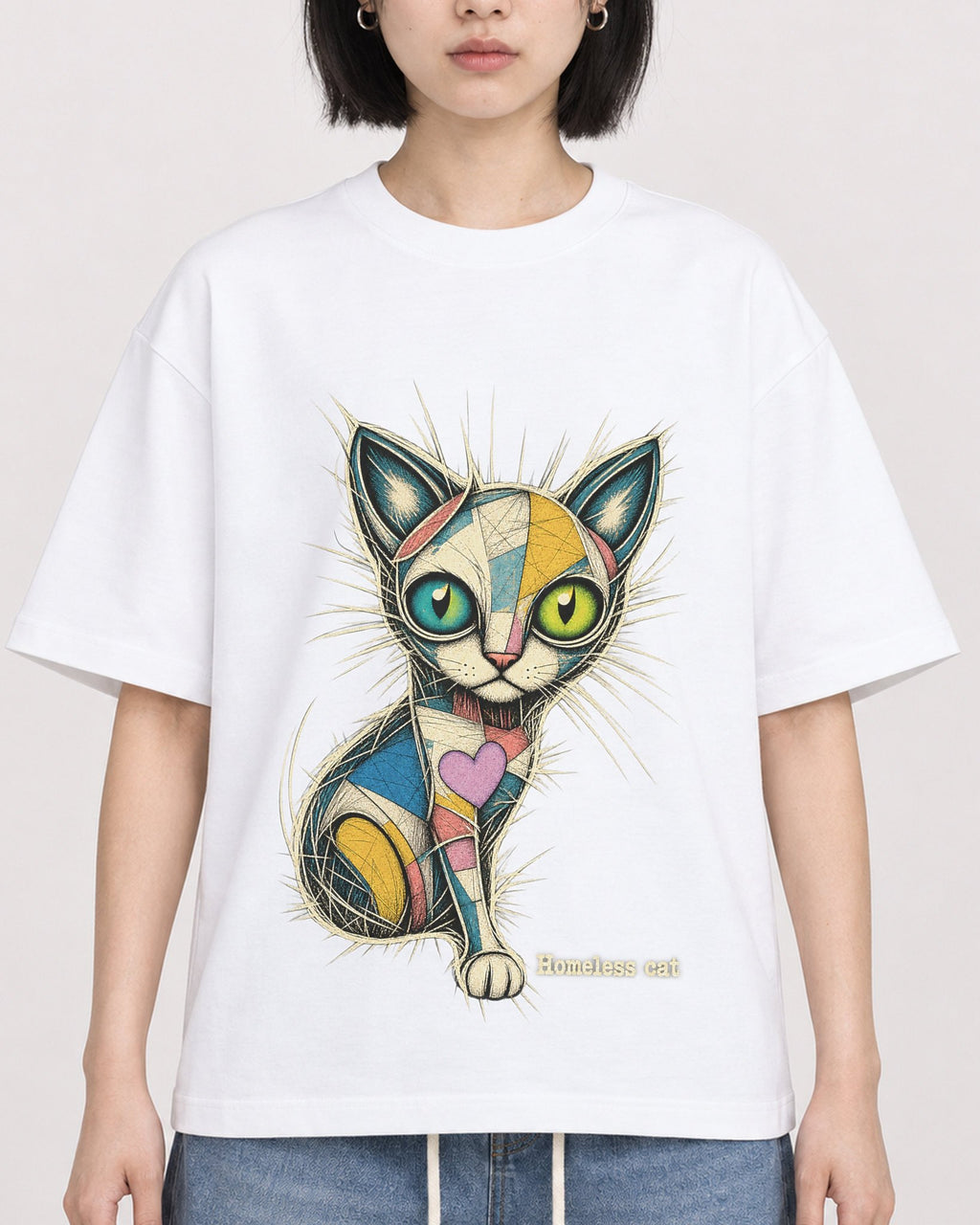 Mockup Boxy Heavyweight Tee White female close-up 11